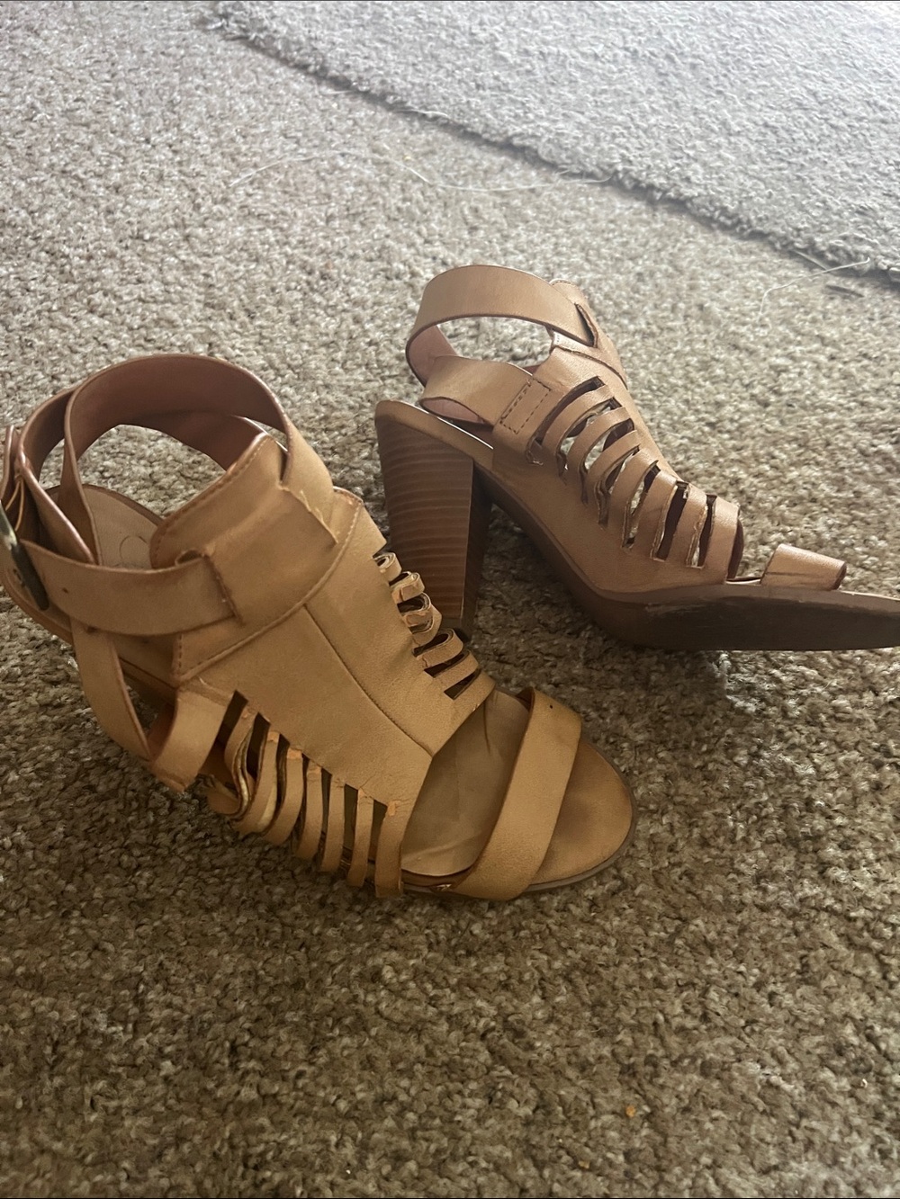 Delicious Tan Strappy Cutout High Heel Sandals